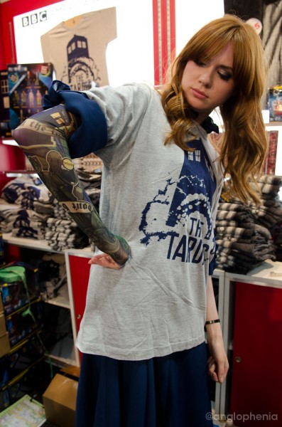 Karen Gillian (Amy Pond) shows off here TARDIS "tattoo".