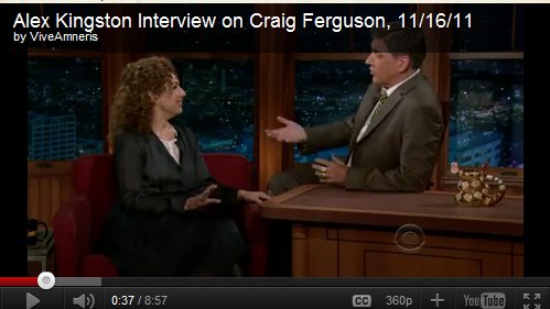 Alex Kingston, looking gorgeous, is tricked into saying something suggestive. It was obvious Craig Ferguson and Kingston was having fun.