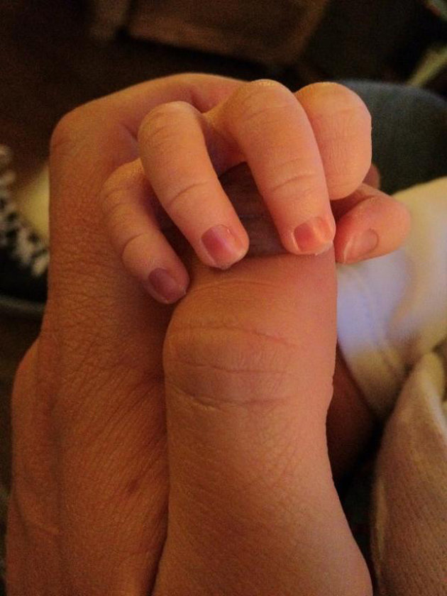 The tiny fingers of Eugene Pip Fox son of Billie Piper and Laurence Fox. Fox posted the baby's photo on Twitter.